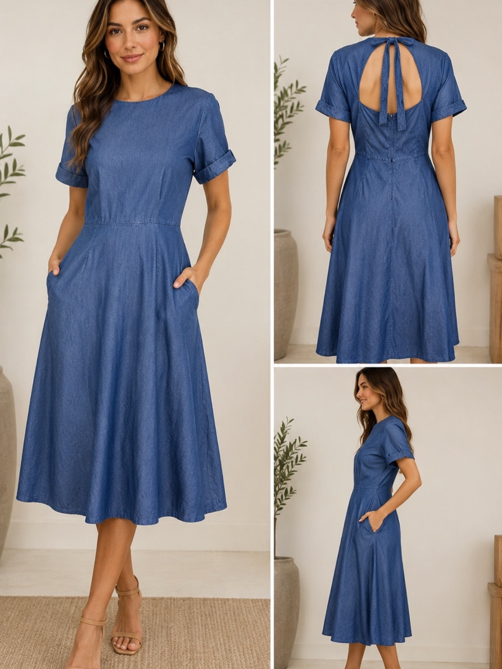Banana Republic Blue Lyocell Cutout Back Midi Dress Size 4